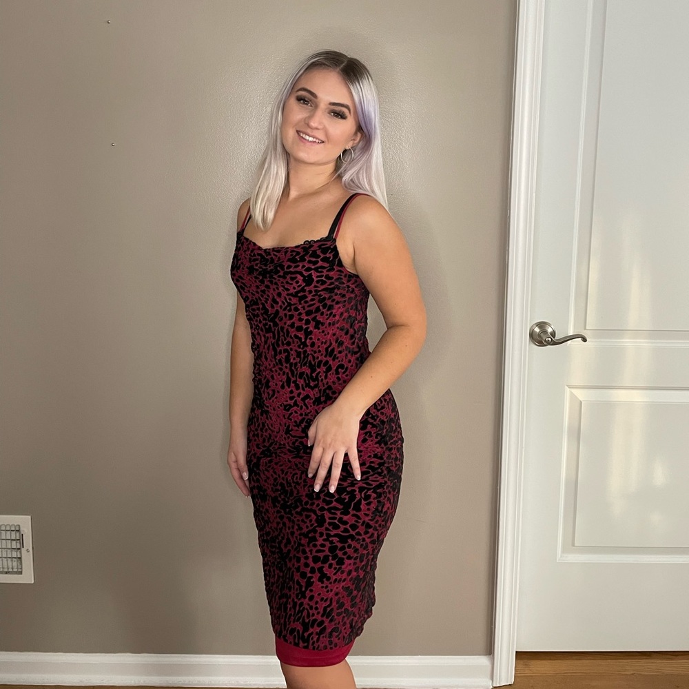 Cheetah print red velvet dress from Fashion Nova. Size small. Great condition.